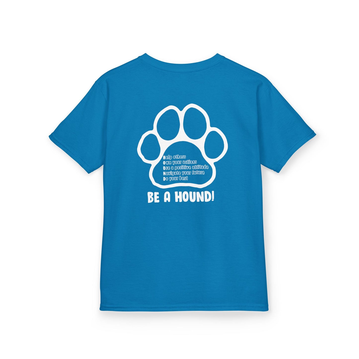 Hickory Hound Kids T‑Shirt – Retro Mascot Paw Print "Be a Hound" Tee