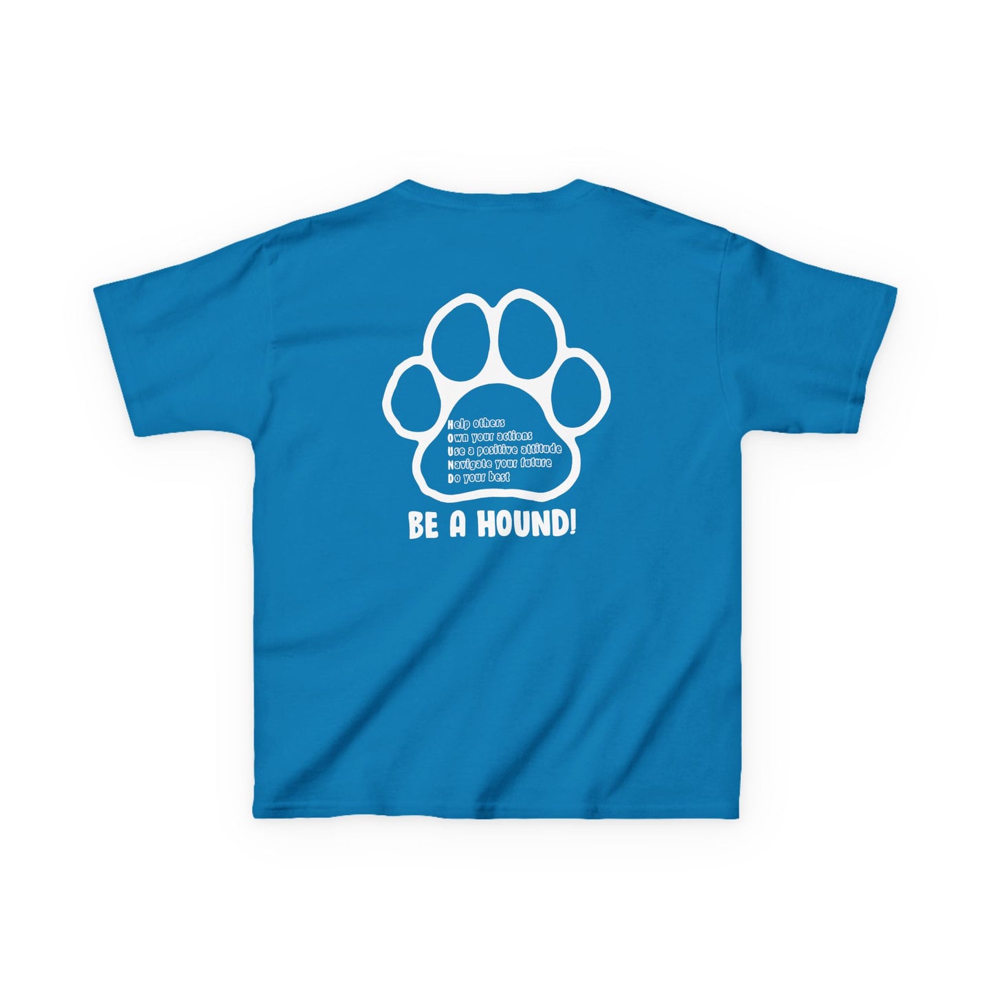 Hickory Hound Kids T‑Shirt – Retro Mascot Paw Print "Be a Hound" Tee