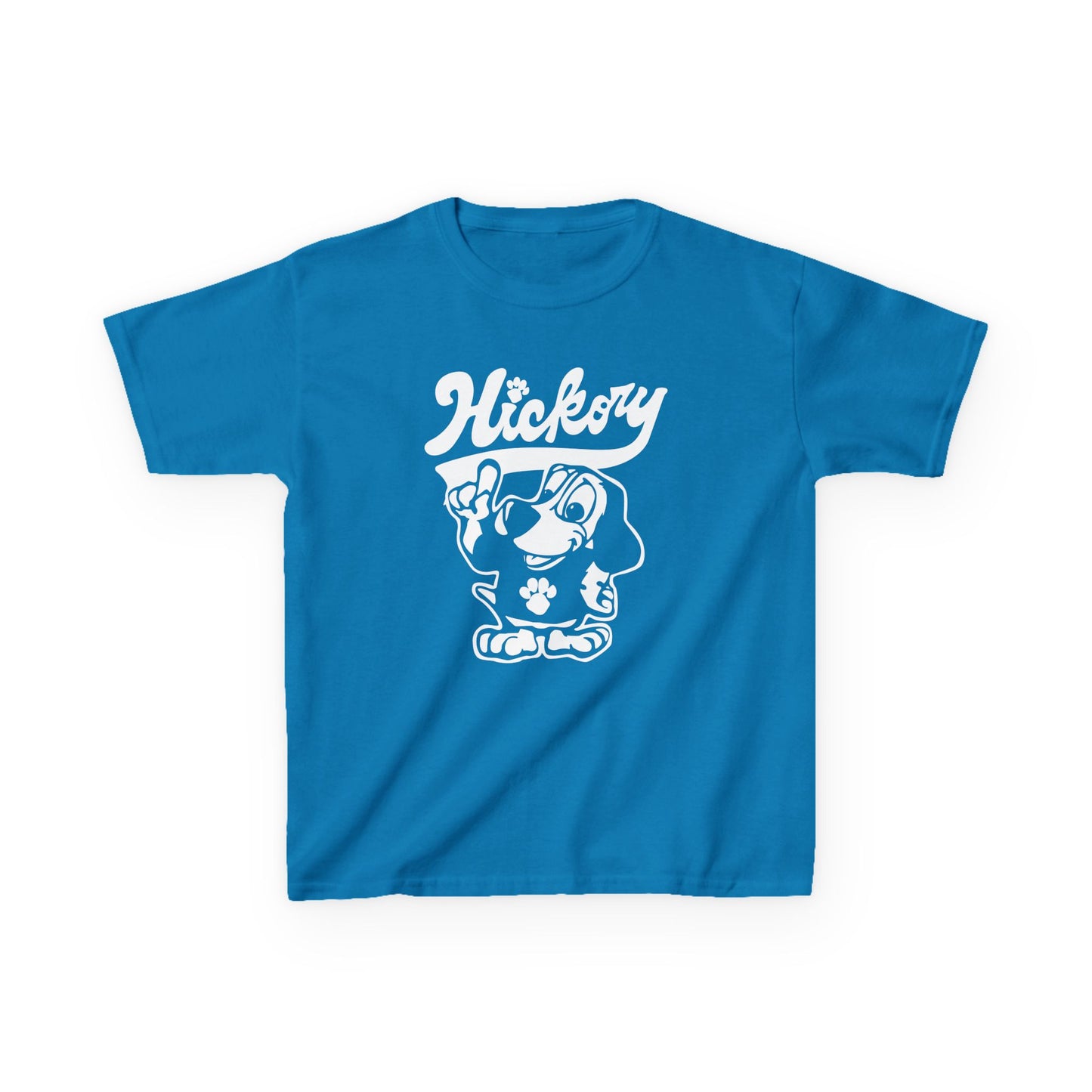 Hickory Hound Kids T‑Shirt – Retro Mascot Paw Print "Be a Hound" Tee