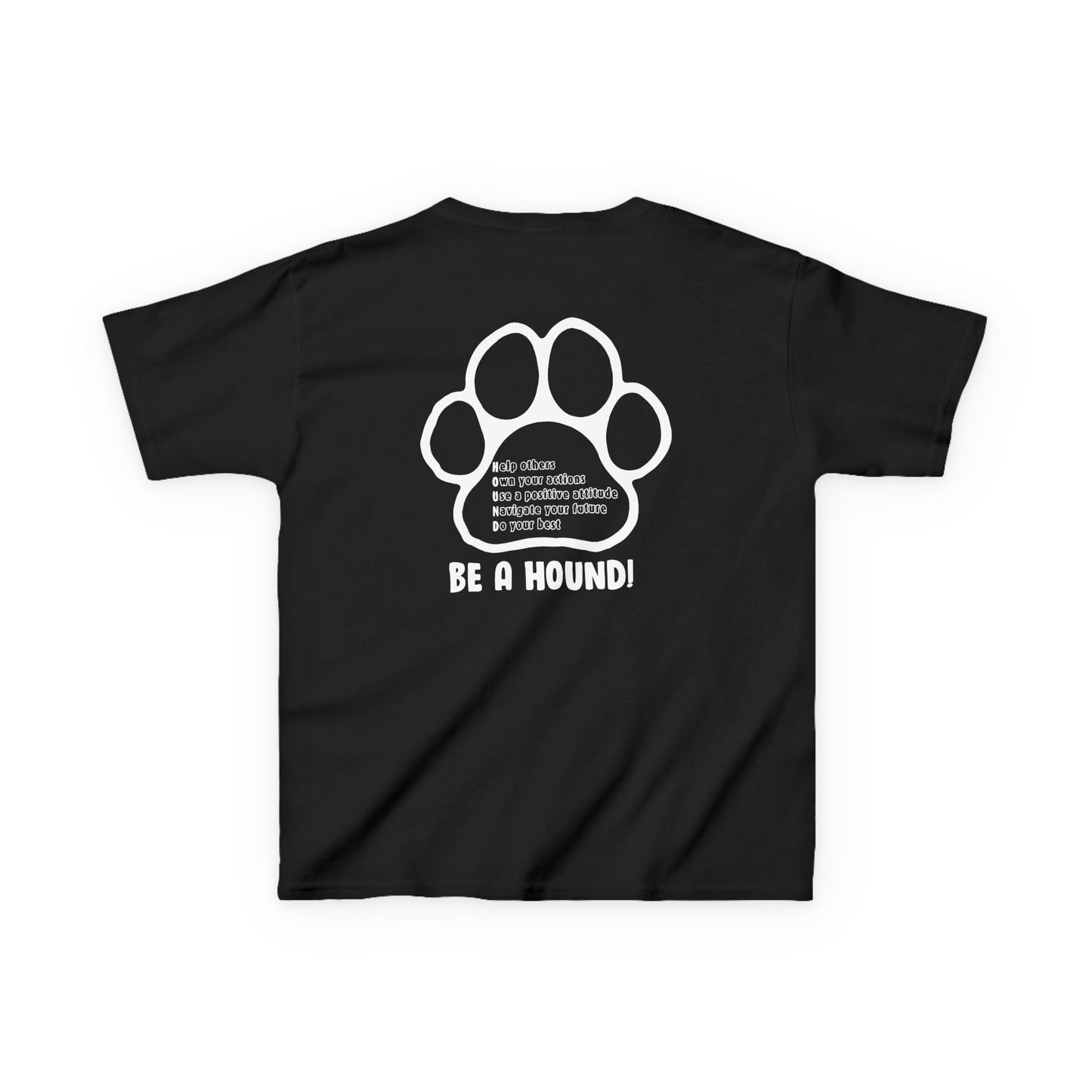 Hickory Hound Kids T‑Shirt – Retro Mascot Paw Print "Be a Hound" Tee