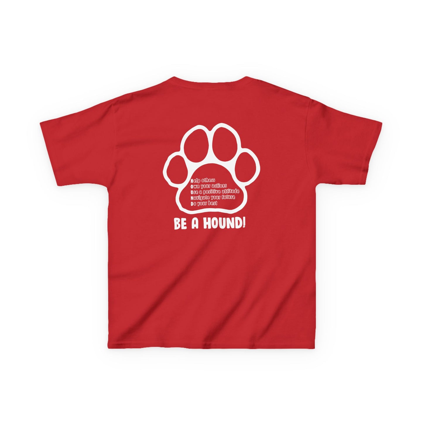 Hickory Hound Kids T‑Shirt – Retro Mascot Paw Print "Be a Hound" Tee