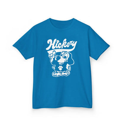 Hickory Hound Kids T‑Shirt – Retro Mascot Paw Print "Be a Hound" Tee