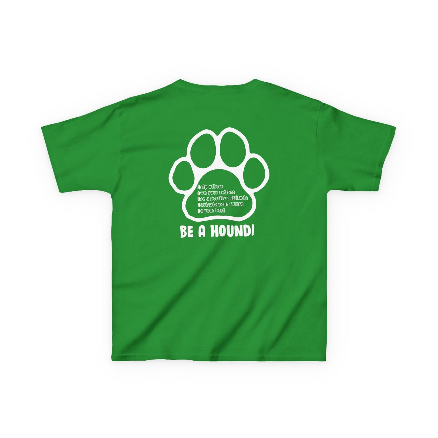 Hickory Hound Kids T‑Shirt – Retro Mascot Paw Print "Be a Hound" Tee