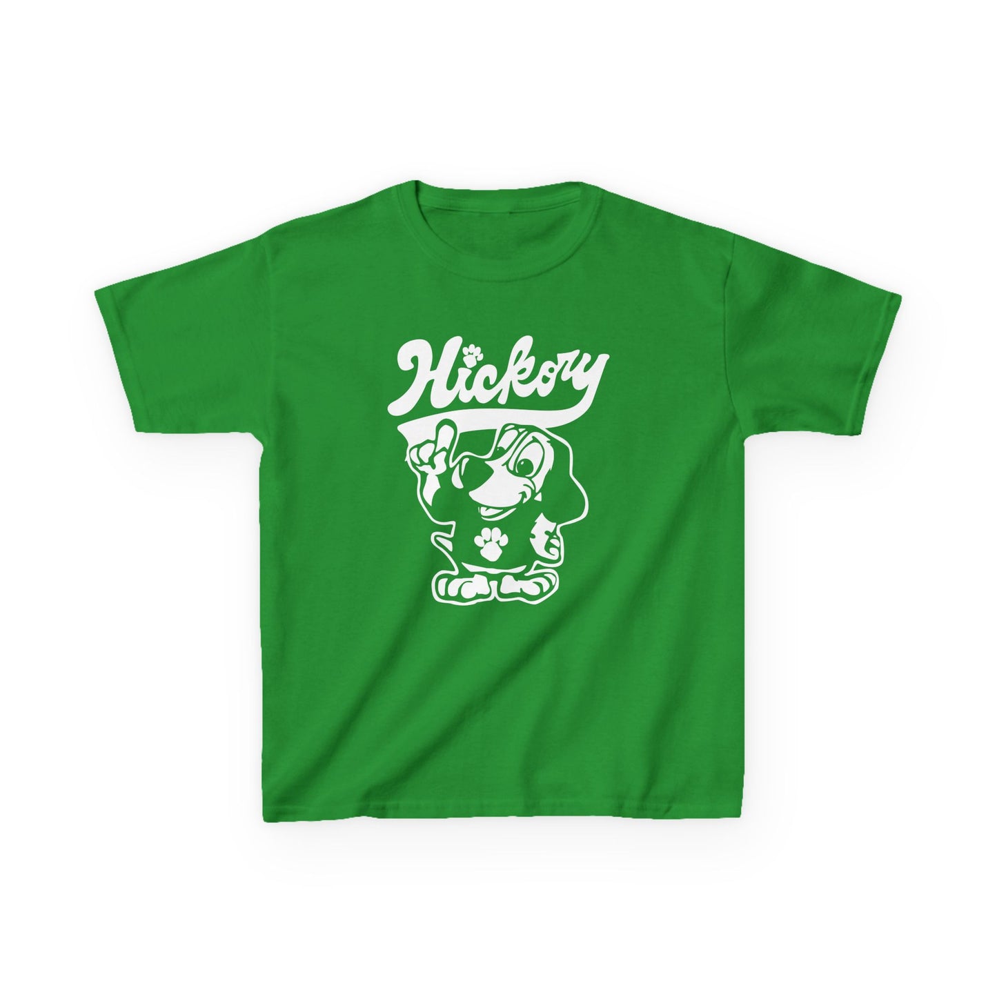 Hickory Hound Kids T‑Shirt – Retro Mascot Paw Print "Be a Hound" Tee