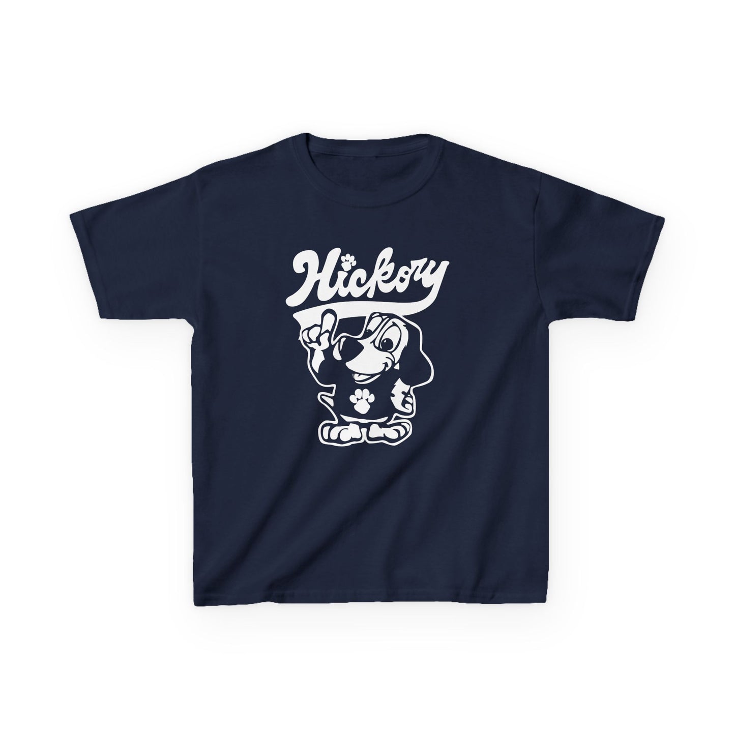 Hickory Hound Kids T‑Shirt – Retro Mascot Paw Print "Be a Hound" Tee