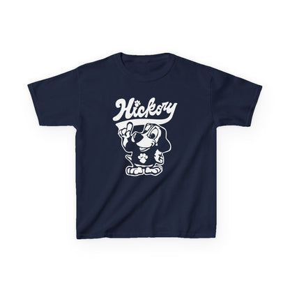Hickory Hound Kids T‑Shirt – Retro Mascot Paw Print "Be a Hound" Tee