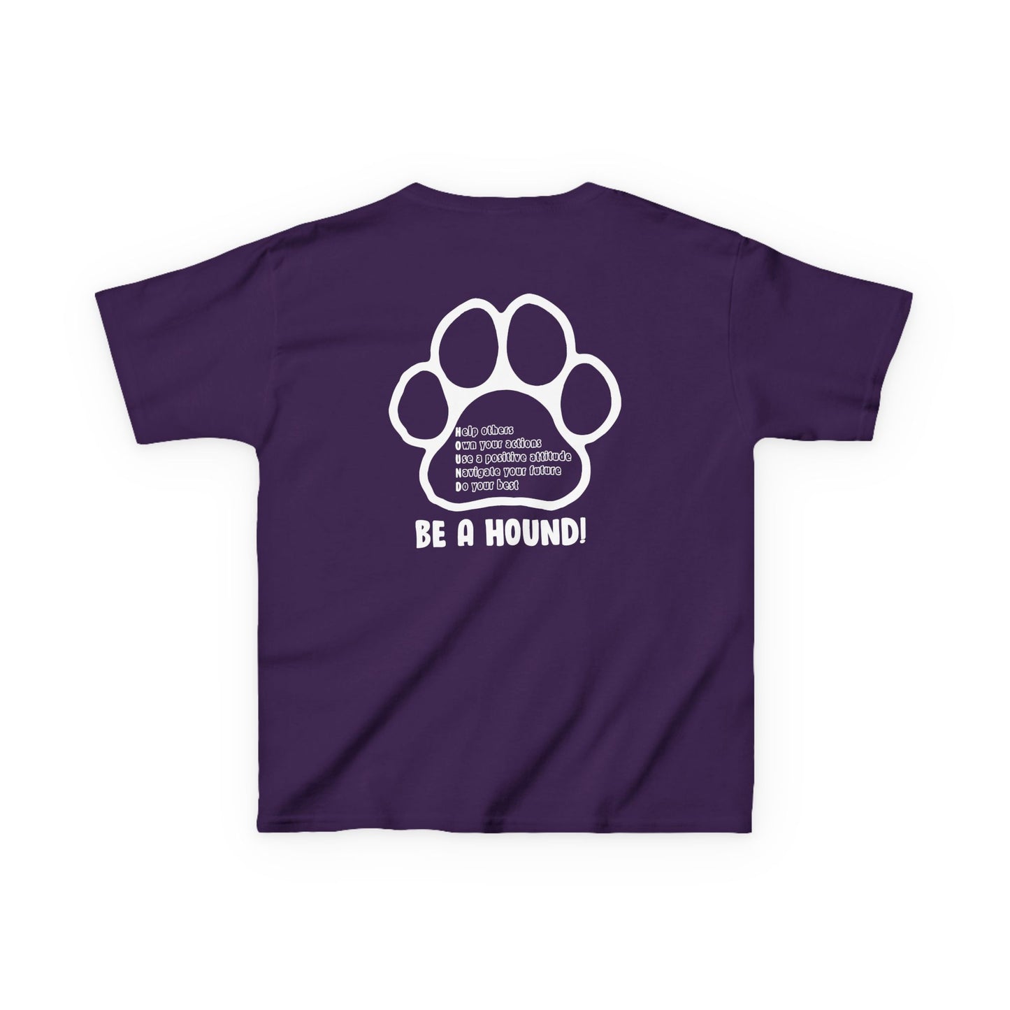 Hickory Hound Kids T‑Shirt – Retro Mascot Paw Print "Be a Hound" Tee