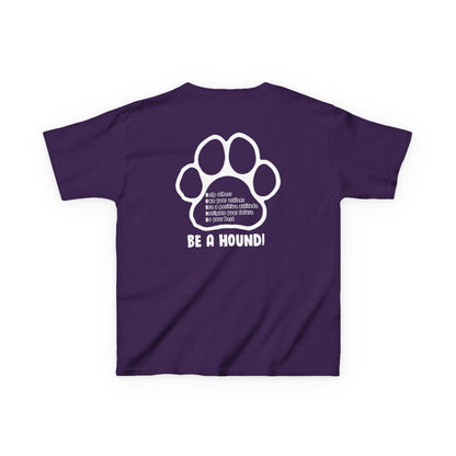 Hickory Hound Kids T‑Shirt – Retro Mascot Paw Print "Be a Hound" Tee