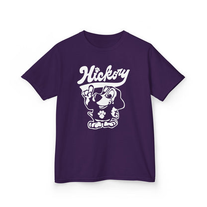 Hickory Hound Kids T‑Shirt – Retro Mascot Paw Print "Be a Hound" Tee