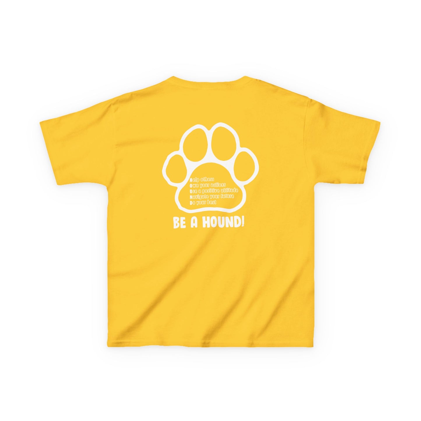 Hickory Hound Kids T‑Shirt – Retro Mascot Paw Print "Be a Hound" Tee