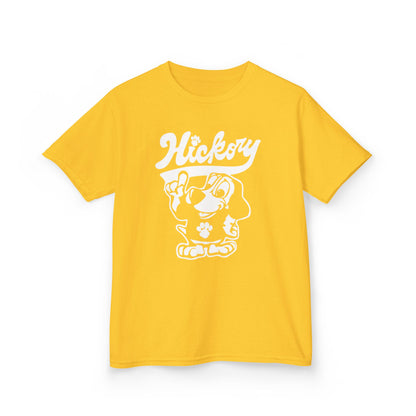 Hickory Hound Kids T‑Shirt – Retro Mascot Paw Print "Be a Hound" Tee