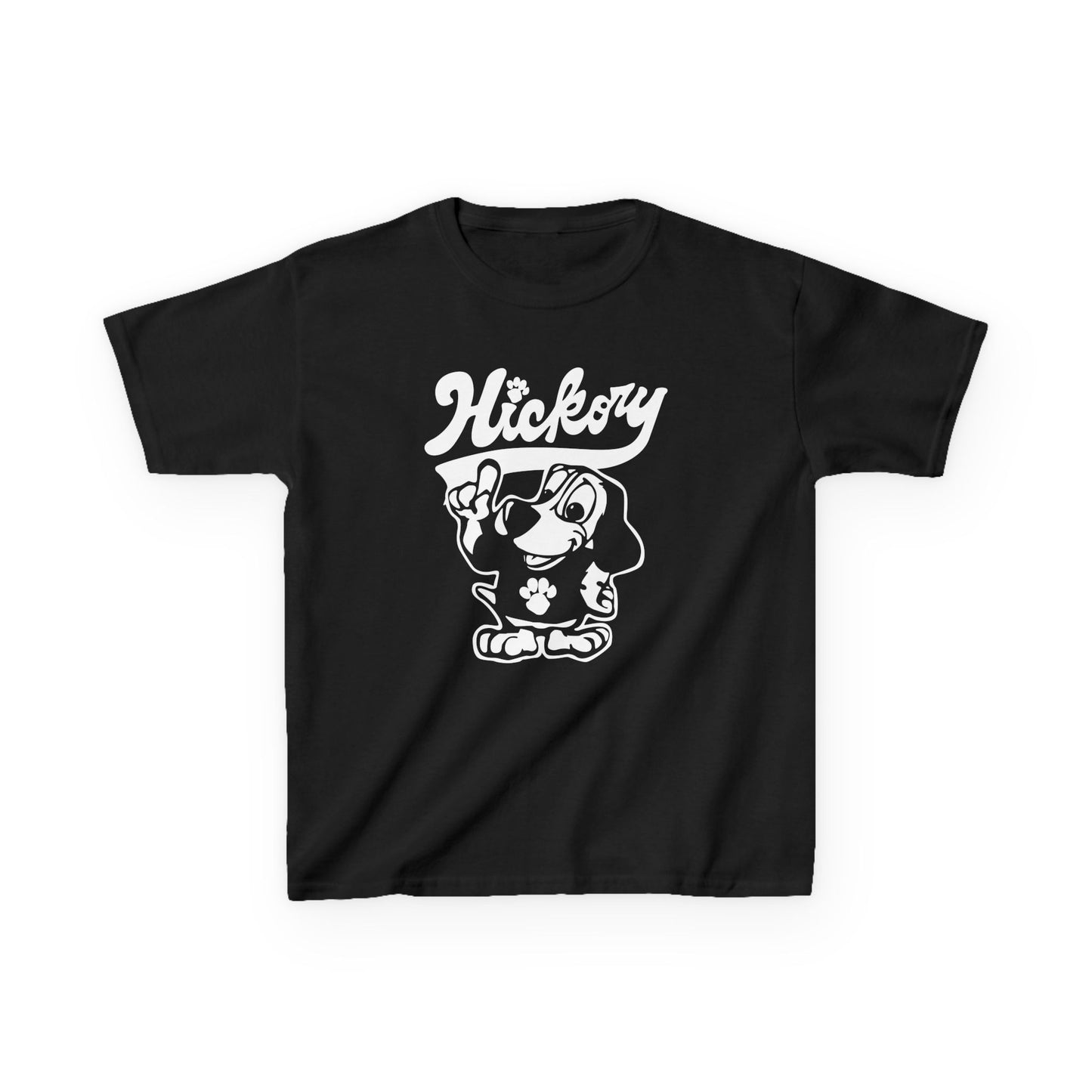 Hickory Hound Kids T‑Shirt – Retro Mascot Paw Print "Be a Hound" Tee